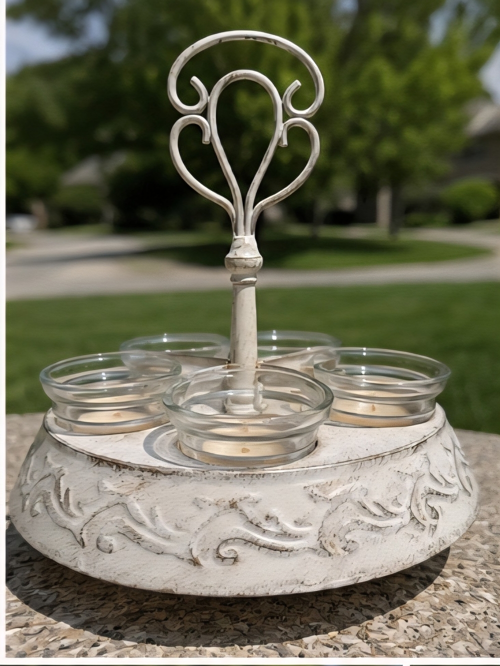 Rustic White Decorative Tea Light Holder with Glass Cups - Picture 5 of 5